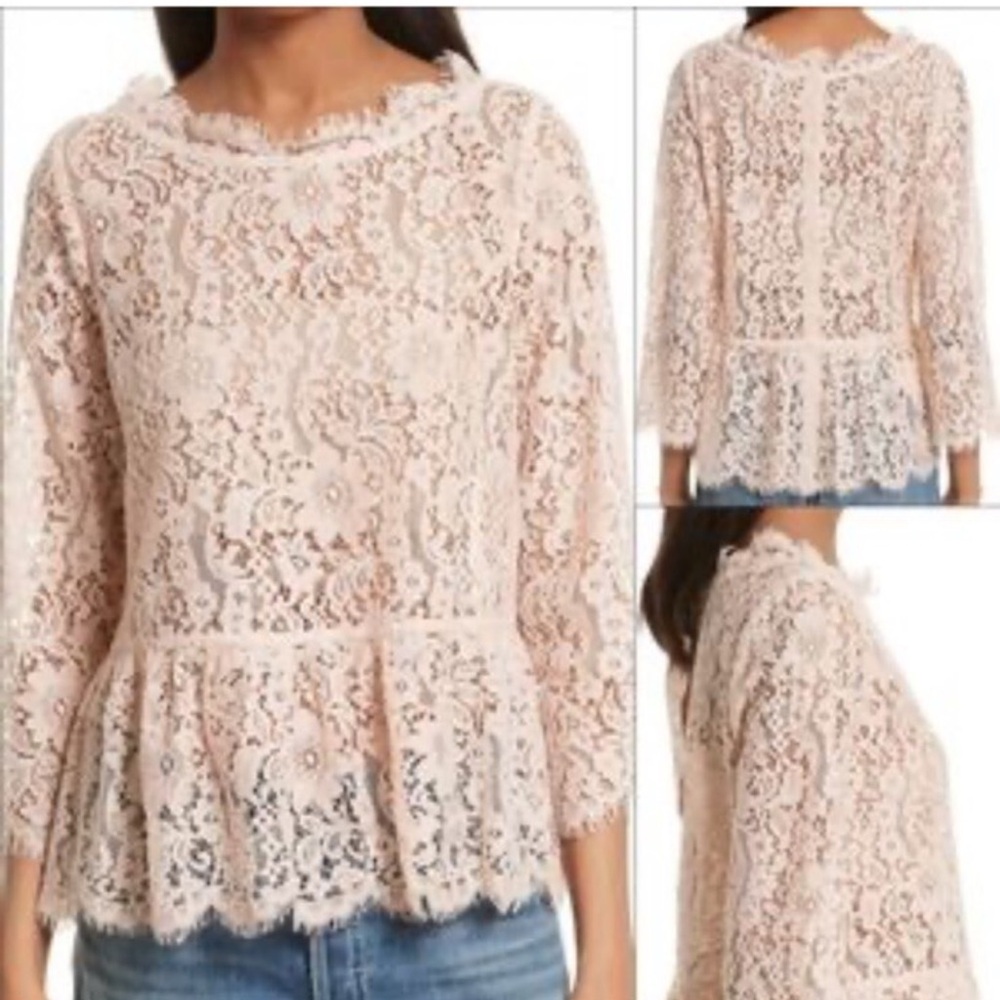 Joie pink Elegant floral Lace Women Top button up in the back size M summer